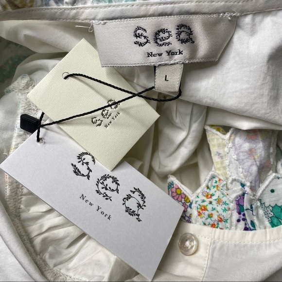 Sea New York Linen Patchwork Quilt Ruffle Shift Dress Size Large Cottagecore - Picture 9 of 11